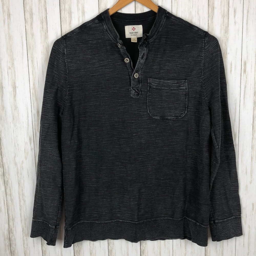 True Grit Knit Cotton Henley Shirt Pocket Men M